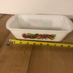 Vintage Glasbake J522 Loaf Baking Dish Vegetable Pattern 1.5 Quart Milk Glass